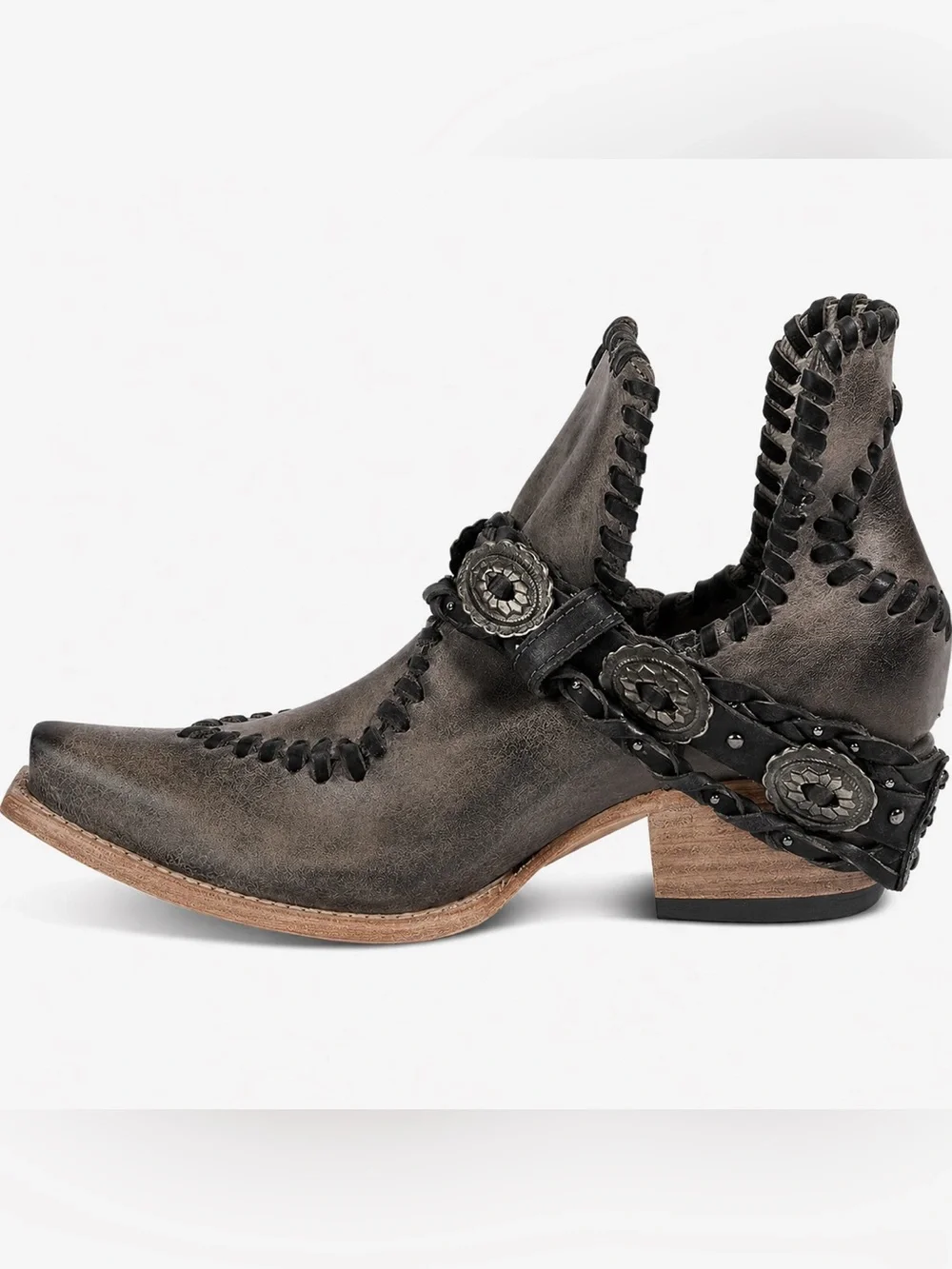 Freebird Whimsical Black Distressed Leather Western Booties Size 7 New With Box